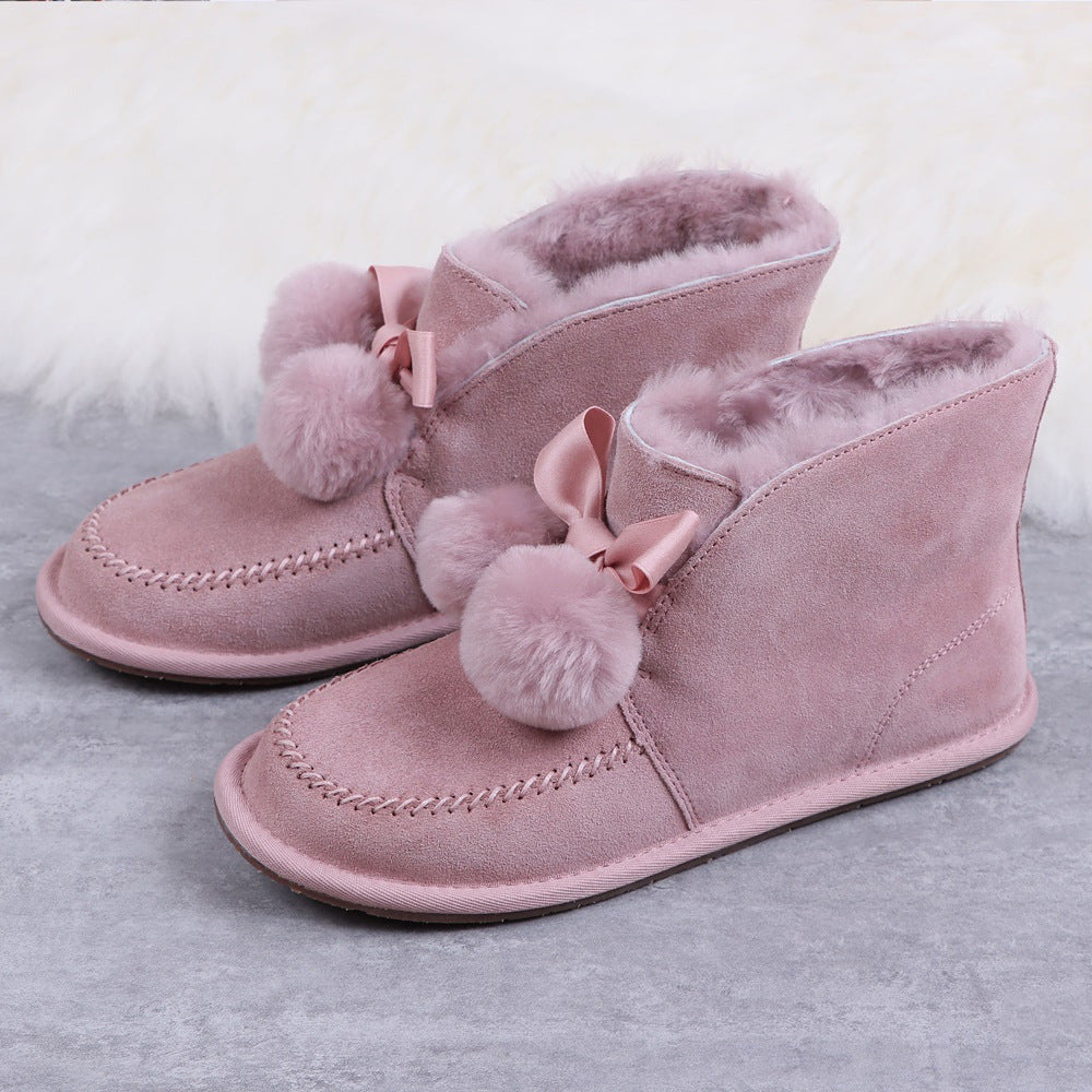 Low Top Women's Shoes Fur One With Velvet Ribbon Bow