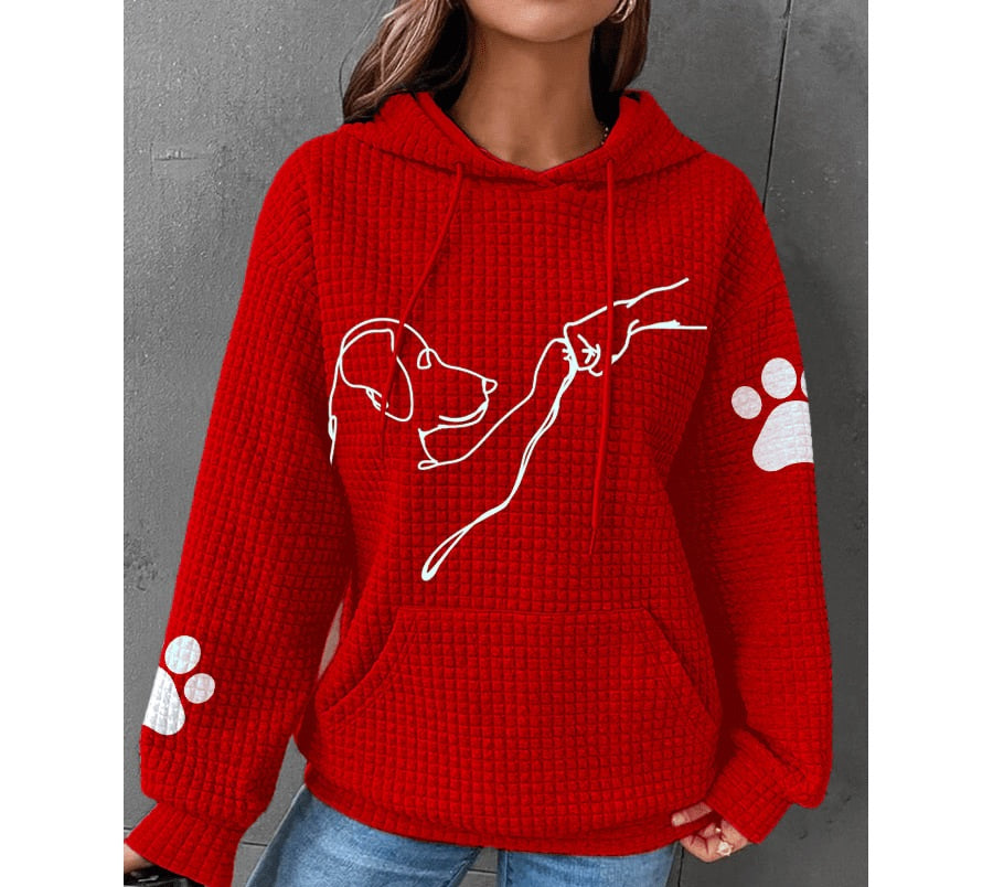 Waffle Hoodie Winter New Hooded Dog Printed Sweater Women