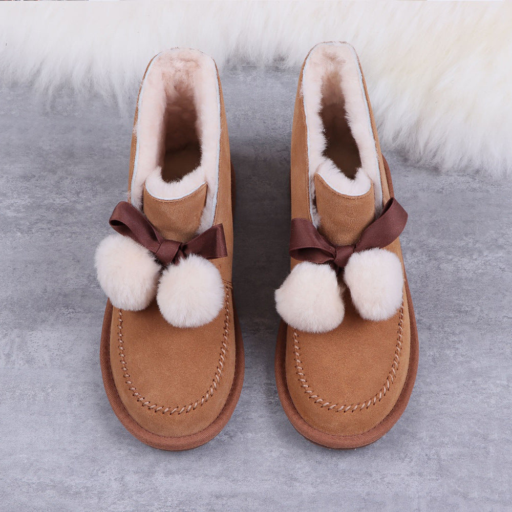 Low Top Women's Shoes Fur One With Velvet Ribbon Bow