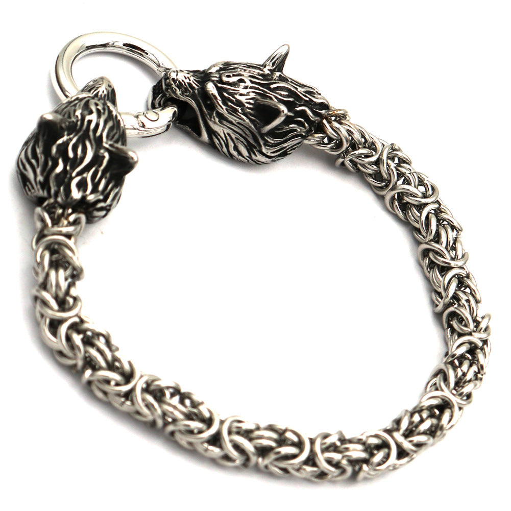 Viking Wolf Head Stainless Steel Men's Bracelet