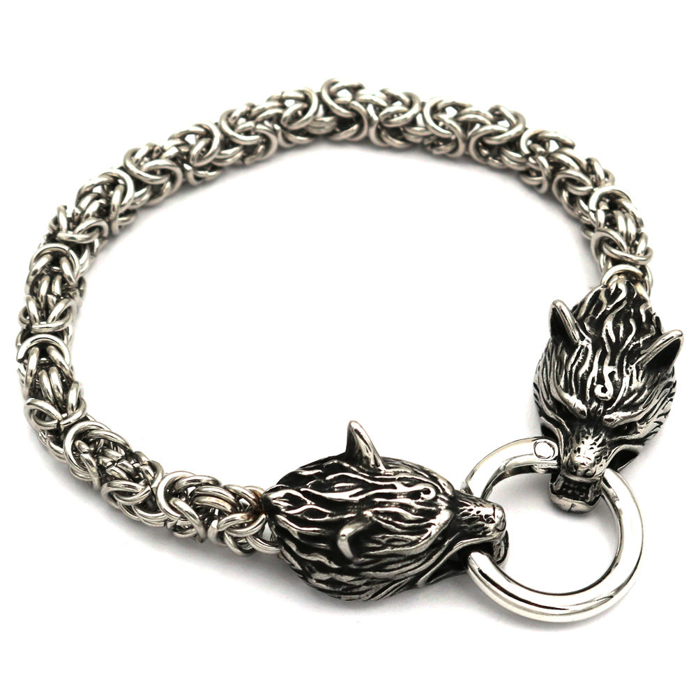 Viking Wolf Head Stainless Steel Men's Bracelet