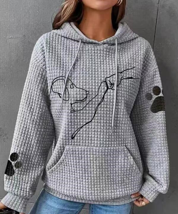 Waffle Hoodie Winter New Hooded Dog Printed Sweater Women