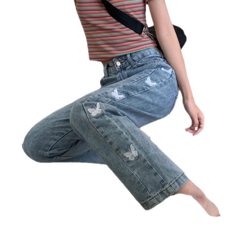 Women's Loose All-match Butterfly Embroidered Straight Jeans