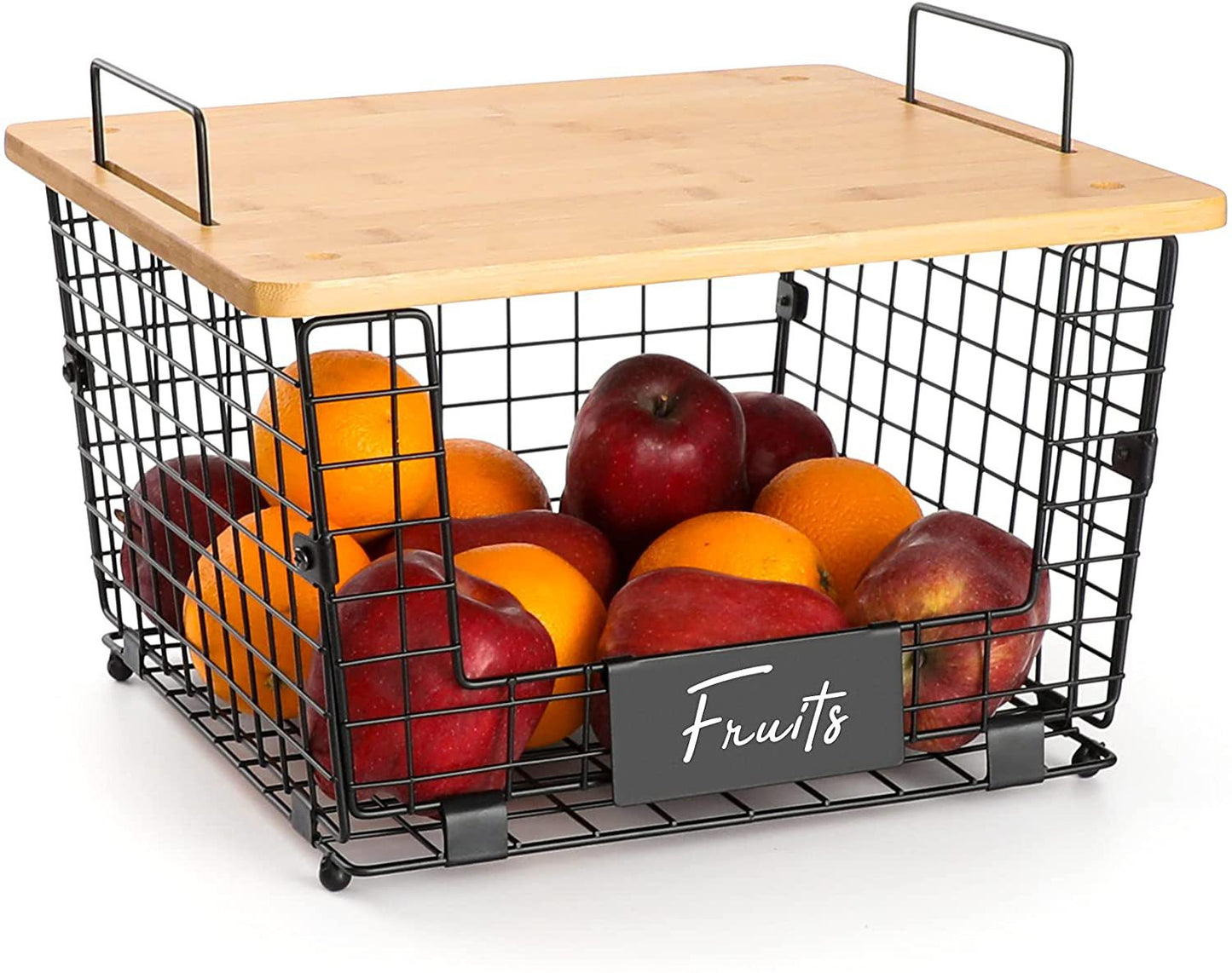 Kitchen Wooden Fruit Basket Removable Countertop Storage Rack Snacks Seasonings Vegetable Storage Basket