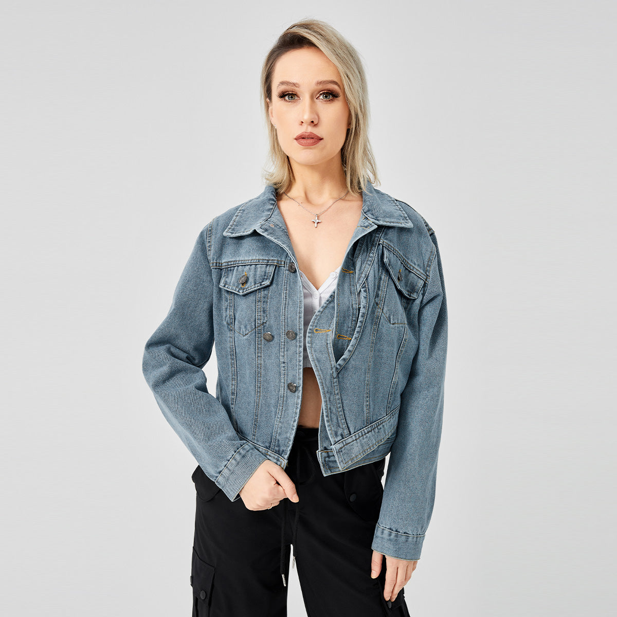 Women's Denim Long Sleeve Designed Jacket Fashion Top