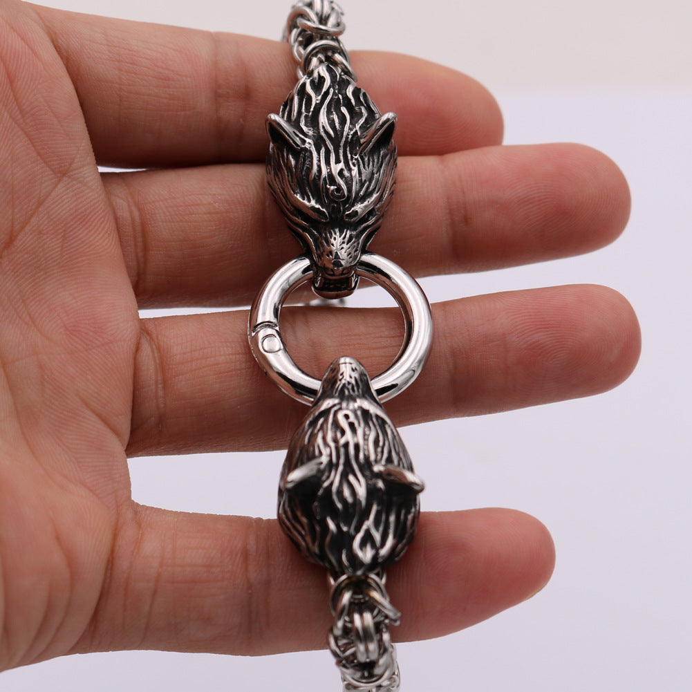 Viking Wolf Head Stainless Steel Men's Bracelet