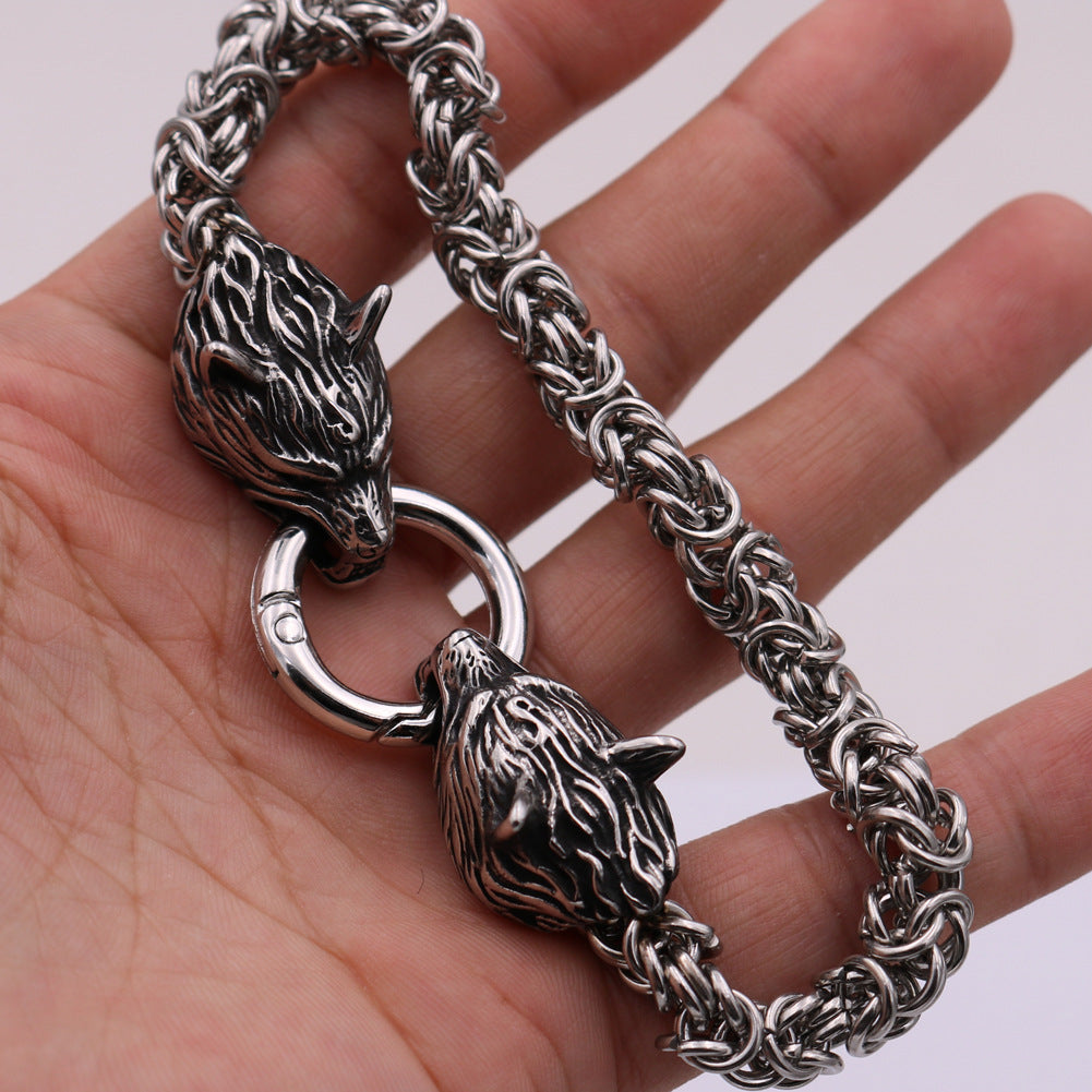 Viking Wolf Head Stainless Steel Men's Bracelet