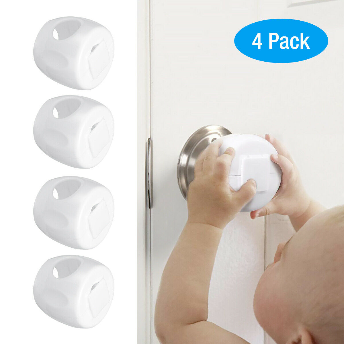 4-Pack Door Knob Safety Covers Lock Child Proof Safe Toddler Guard Baby Kid Door Round Knob Silicone Safety Cover Doorknob Guard Protector Baby Protector Child Protection Products Anti-collision