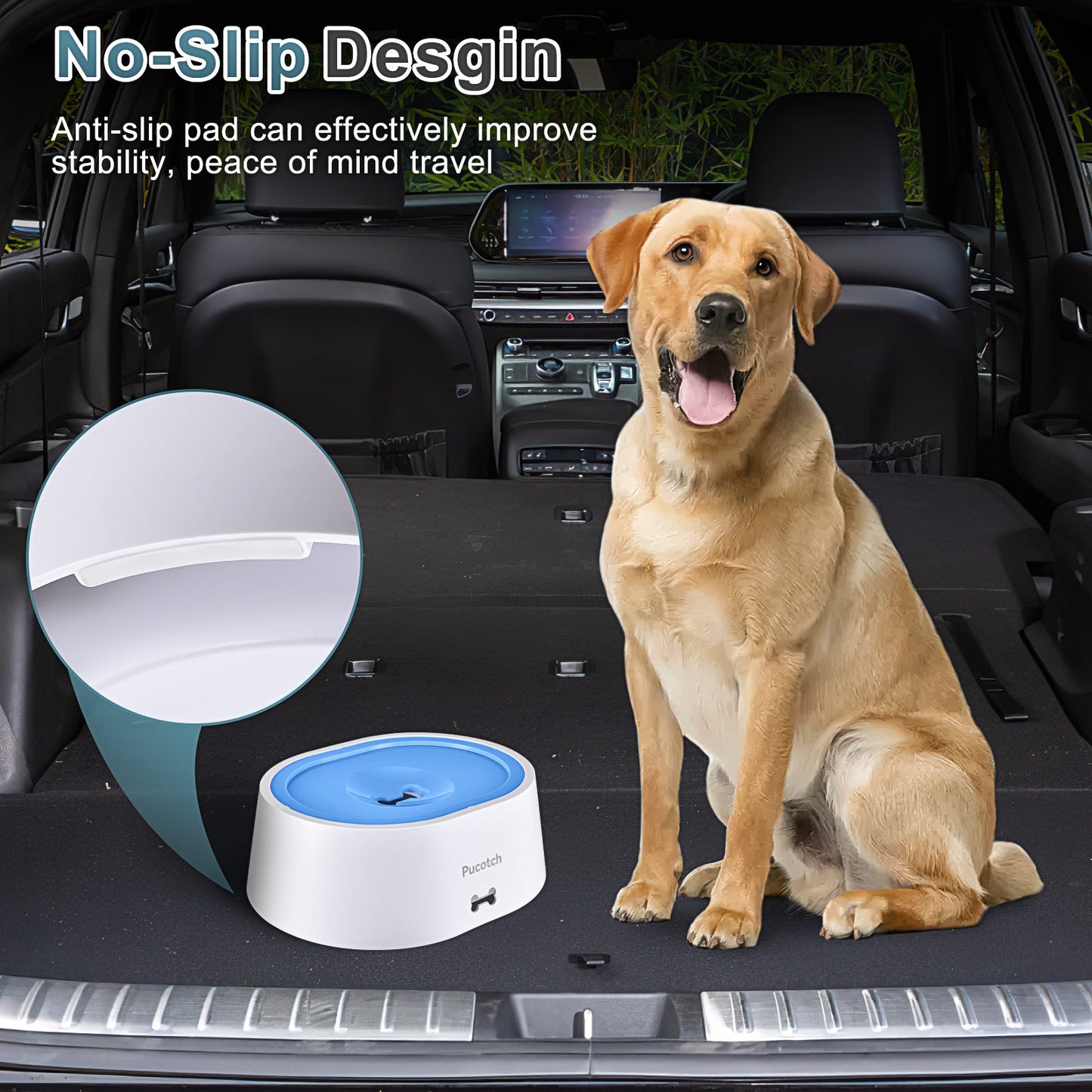 Dog Water Bowl No Spill 2L/70oz Spill Proof Dog Water Bowl Slow Water Feeder for Dogs No Splash Pet Water Bowl Dispenser for Messy Drinkers Vehicle Travel Dog Water Bowl,BPA Free