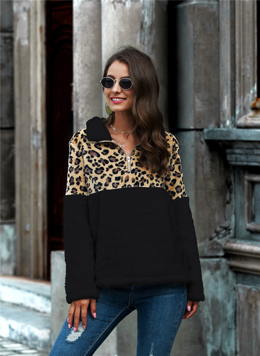 Autumn And Winter New Long-sleeved Sweater Leopard Print