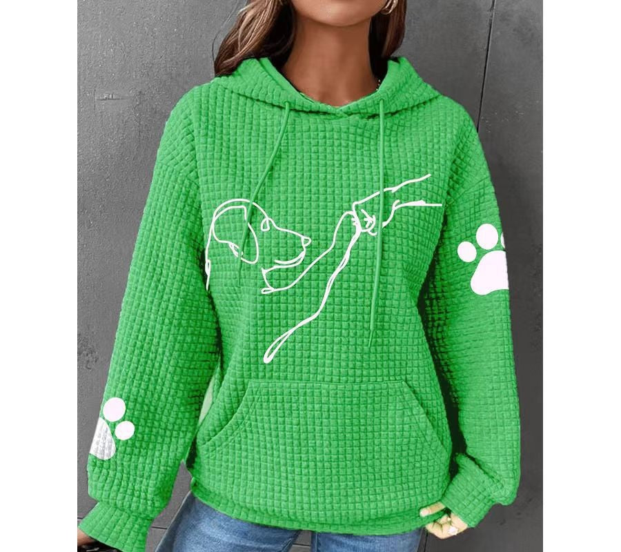 Waffle Hoodie Winter New Hooded Dog Printed Sweater Women