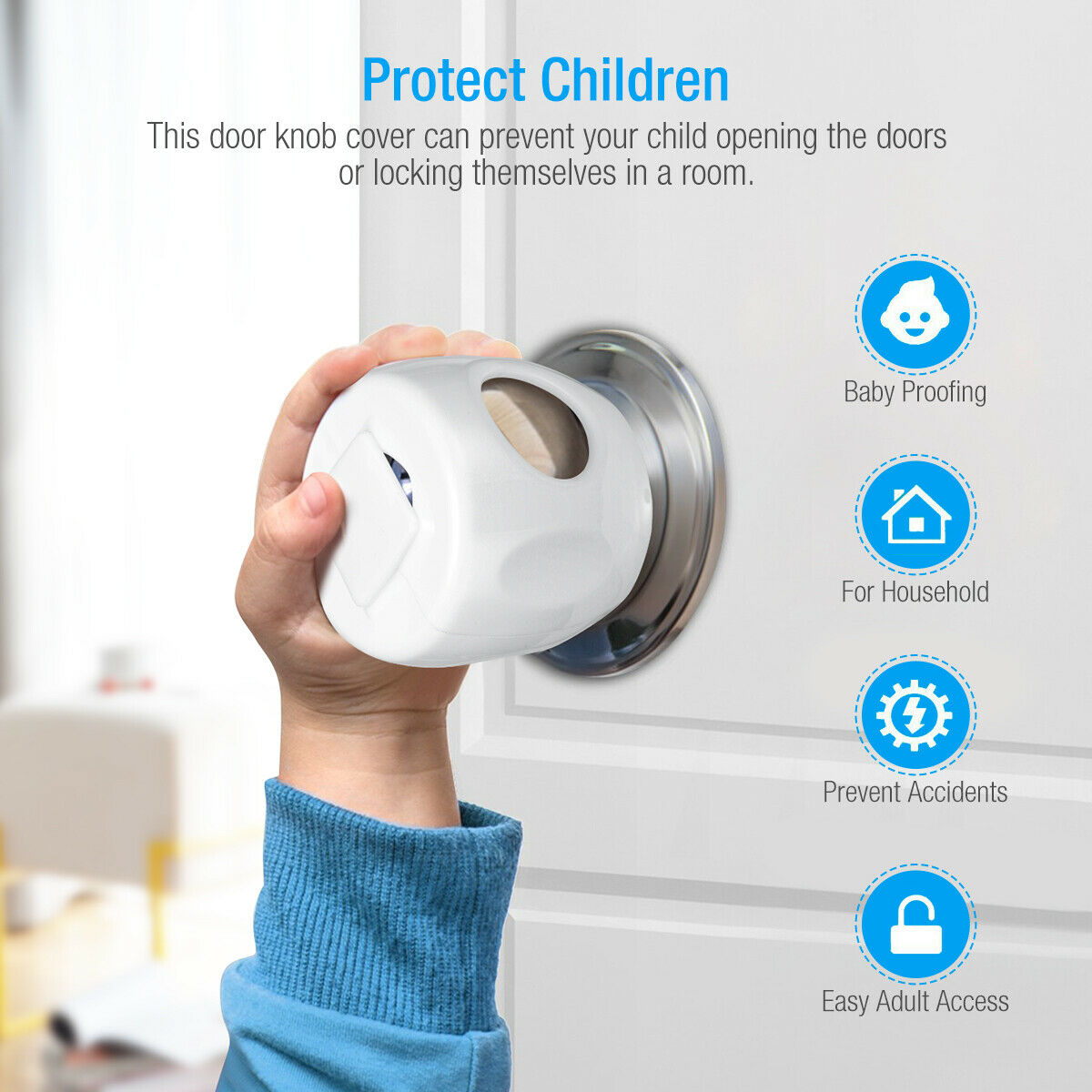 4-Pack Door Knob Safety Covers Lock Child Proof Safe Toddler Guard Baby Kid Door Round Knob Silicone Safety Cover Doorknob Guard Protector Baby Protector Child Protection Products Anti-collision