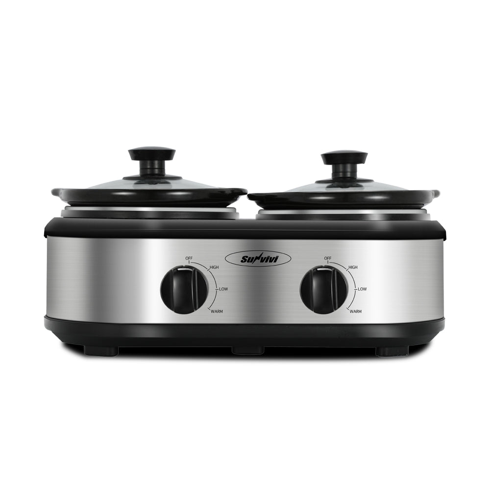 2.5 QT Silver Small Portable Twin Double Crockpot Slow Cooker For Buffet Kitchen