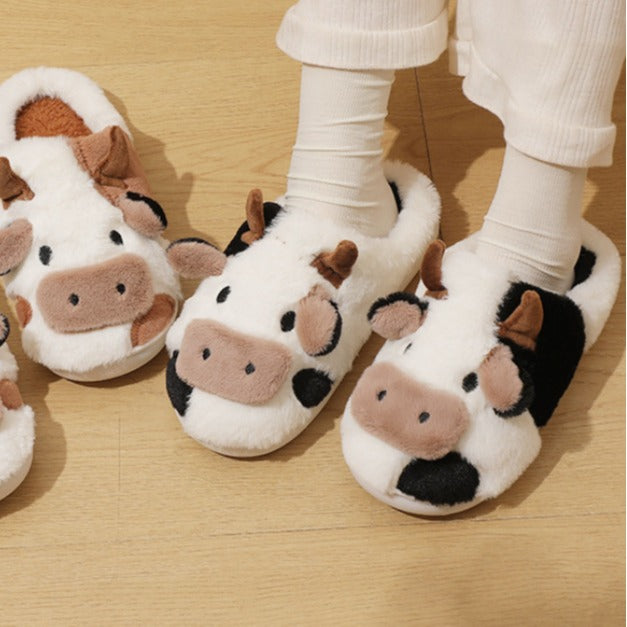 Cartoon Woolen Cotton Slippers For Women Indoor Home Winter Cow Cotton Slippers For Outer Wear Cute Autumn And Winter Cotton Slippers Thick Bottom