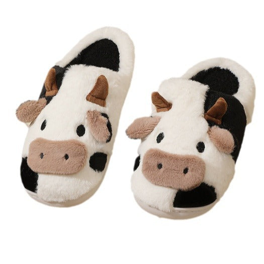 Cartoon Woolen Cotton Slippers For Women Indoor Home Winter Cow Cotton Slippers For Outer Wear Cute Autumn And Winter Cotton Slippers Thick Bottom